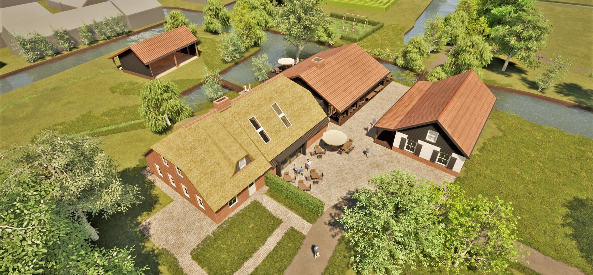 Een Artist impression van bovenaf van de Oortjeshoeve.