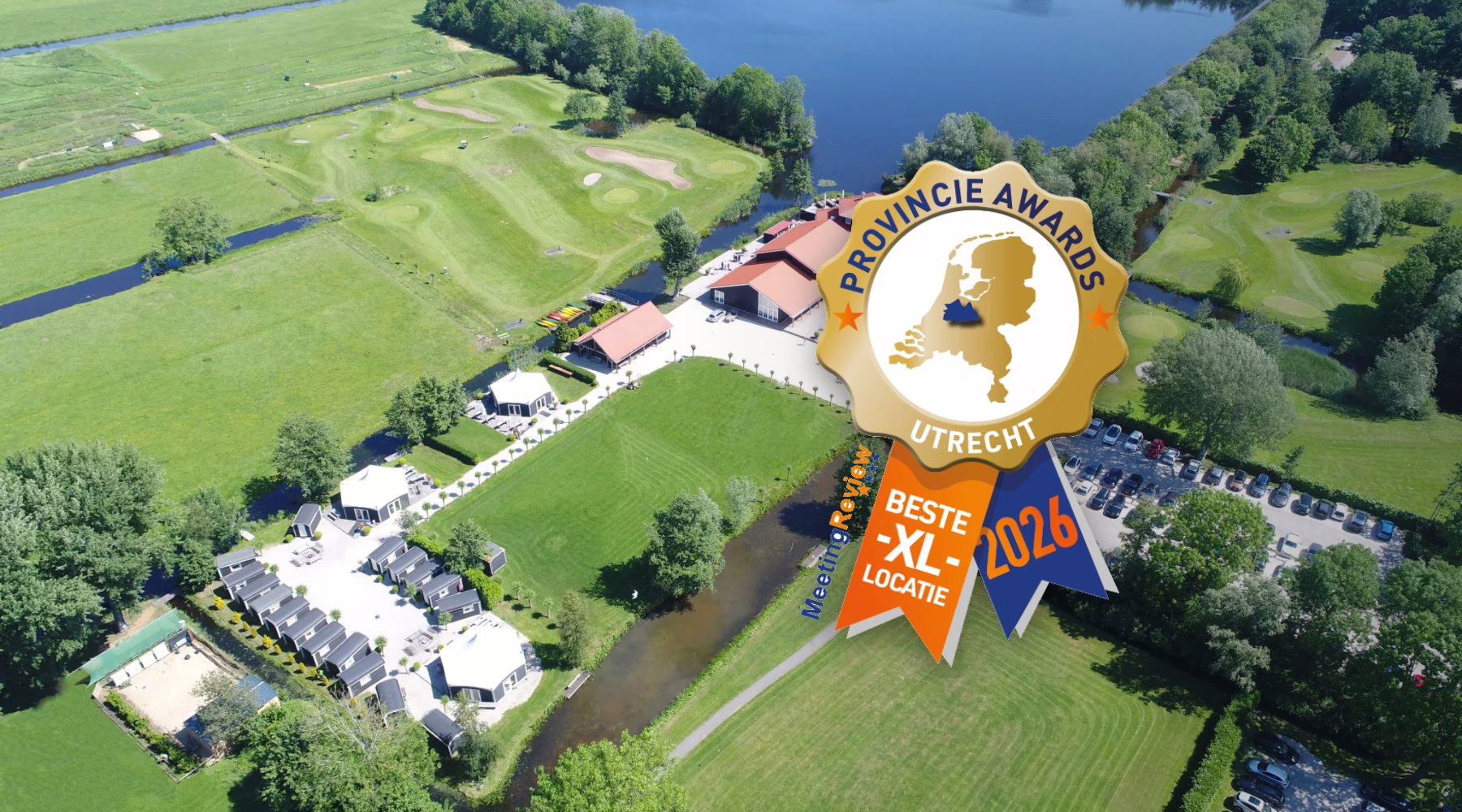 Luchtfoto van Buitenplaats Kameryck met de Provincie Award 2026 voor beste XL-locatie Utrecht